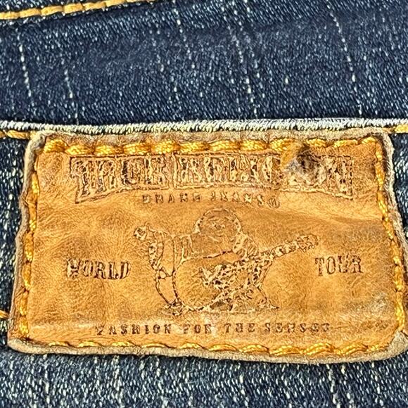 True Religion Joey Super Flared Jeans Women 27W x 30L Twisted Seam Thick Stitch - Picture 5 of 12